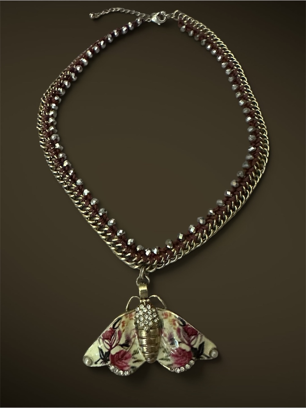 Very Rare Vintage Betsey Johnson Moth Pendant Necklace